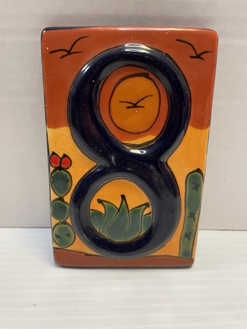 Mexican Talavera Desert Tile Address House Number Eight 8 Hand Made Painted NEW